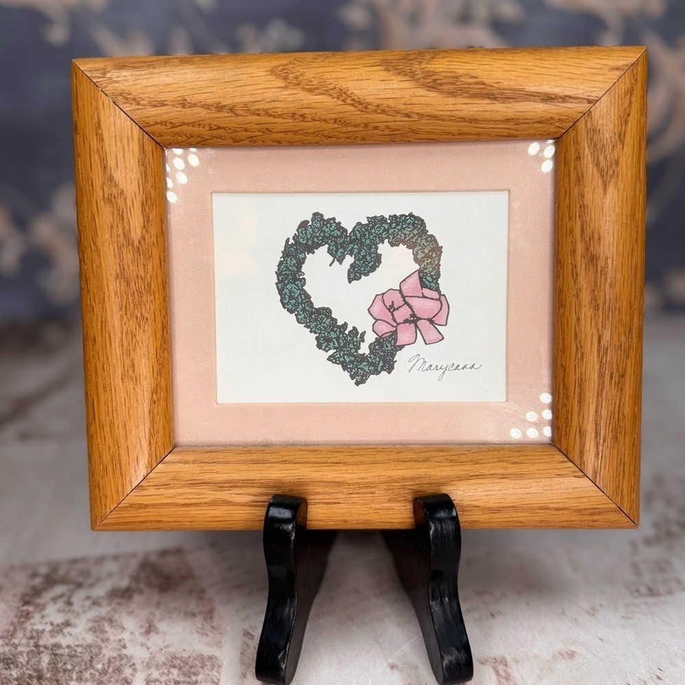 Vintage Marycana Country Pictures Framed Art Heart Wreath Wood Frame